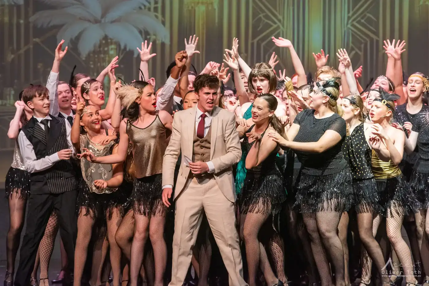 A roaring-twenties ensemble in fringe and sequins